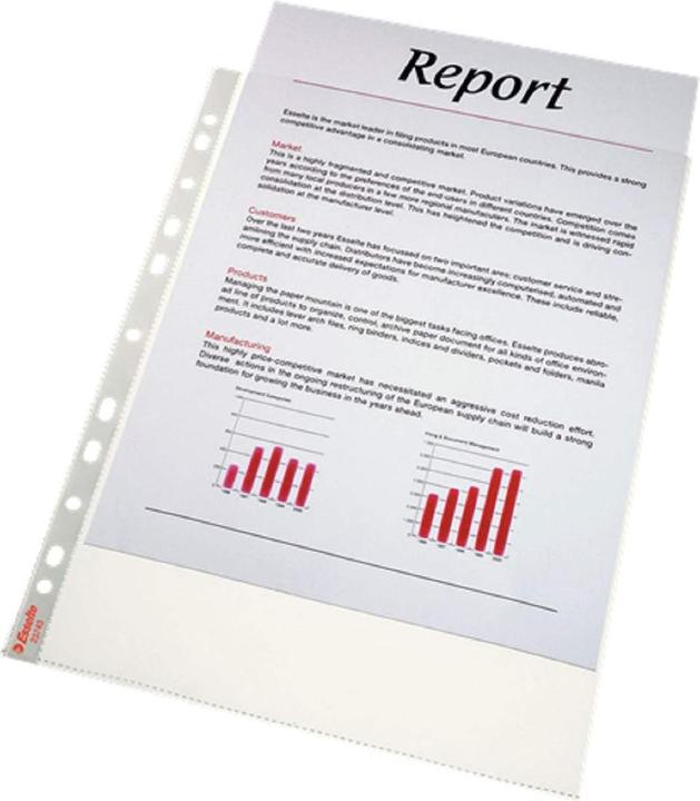 Produktbild Leitz Esselte Prospekthülle Premium, A4, PP, genarbt, 0,11 mm oben offen, dokumentenecht, Eurolochung, ver (A4, 100x)