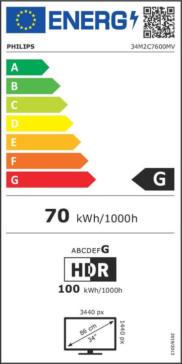 Energie-Label Philips Evnia 34M2C7600MV (3440 x 1440 Pixel, 34")