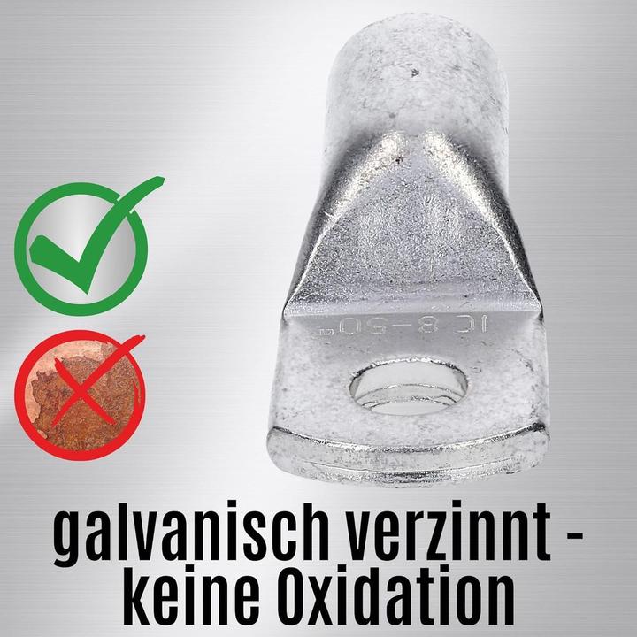 Produktbild Kalitec 10 Stück HR50-8 Handelsübliche Rohrkabelschuhe 50mm² M8 I ohne Sichtloch I Made in Germany
