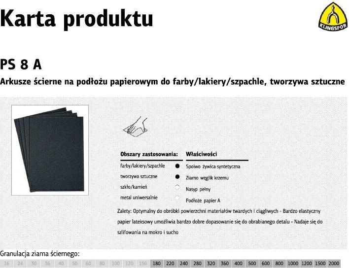 Nutritional values and ingredients Klingspor PS 8 A - sheets 230 x 280 mm (360)