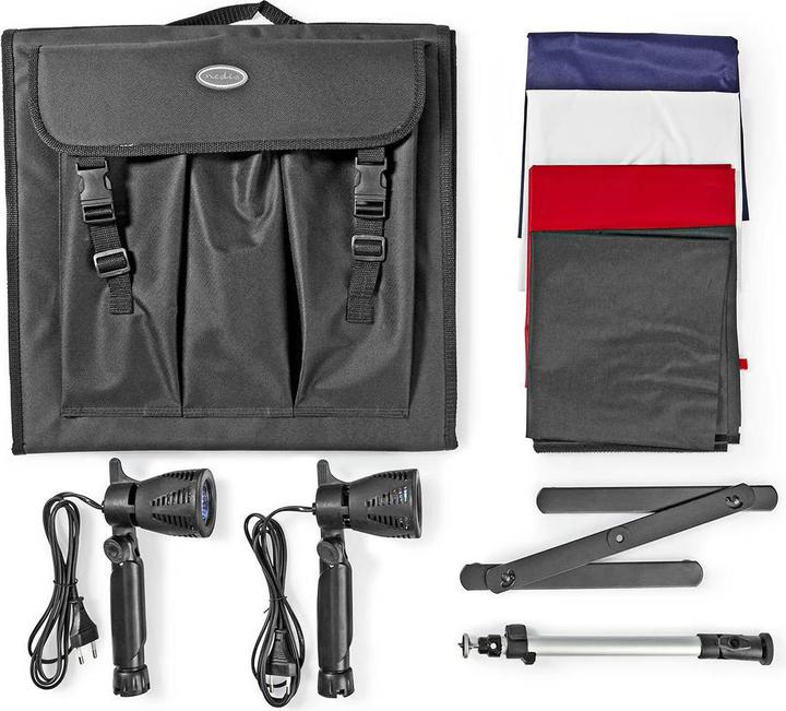 Produktbild Nedis Foto Studio Kit | 400 lm | Faltbar | Hintergründe inkl. | Tragetasche enthalten | Schwarz (Faltreflektor, 43 cm)