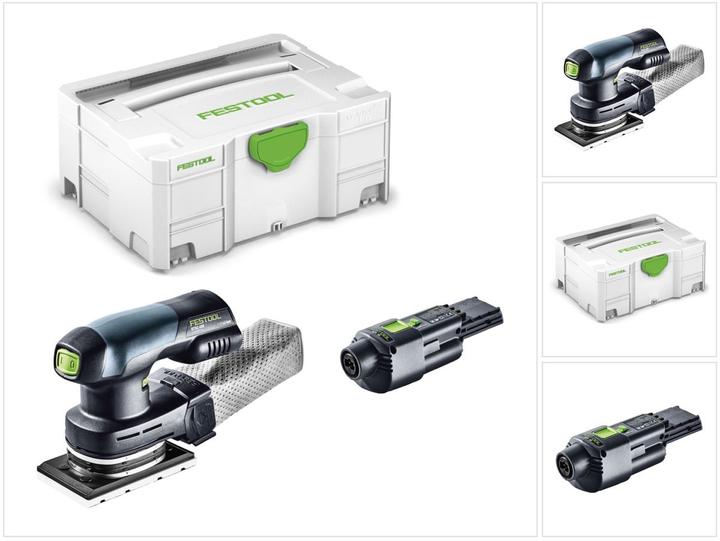 1x Festool ACA 18 V Ergo Adaptateur secteur, 1x StickFix bande abrasive grenat P120 80x133mm, 1x Festool Plug-It câble d'alimentation 4m, 1x Festool RTSC 400 Goulotte sans fil à une main, 1x patin de ponçage StickFix 80x130 mm, 1x sac anti-poussière Longlife, 1x Festool PROTECTOR capot de protection, 1x Festool Systainer SYS 2 T-LOC avec insert correspondant