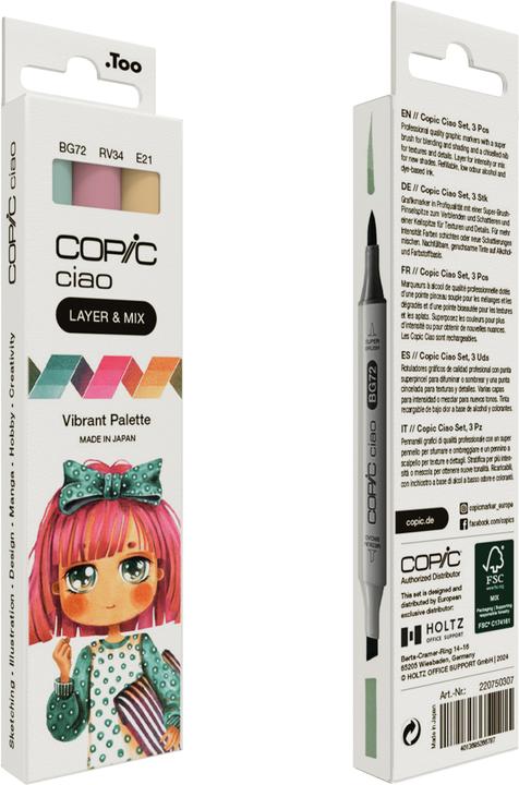 Produktbild Copic CIAO - Marker (E-21 Soft Sun, RV-34 Dark Pink, BG-72 Ice Ocean, 6 mm, 3 x)