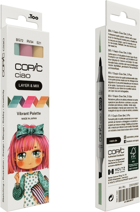 Actual product image Copic CIAO - Brand (BG-72 Ice Ocean, E-21 Soft Sun, RV-34 Dark Pink, 6 mm, 3 x)
