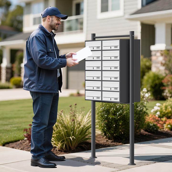 Produktbild Wiltec 12er Briefkastenanlage Anthrazit/Weiss 898x270x1500 mm Standbriefkasten