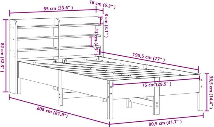 Image du produit vidaXL Bettgestell (75 x 190 cm)