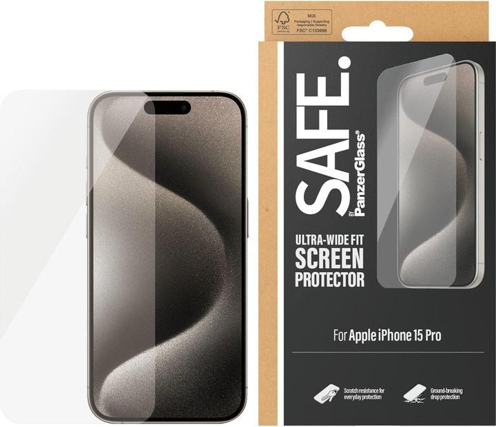 Produktbild PanzerGlass SAFE. Screen Protector Ultra-Wide Fit (1 Stück, Apple iPhone 15 Pro)
