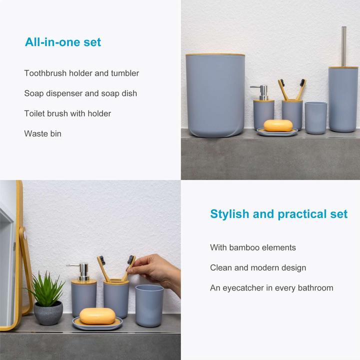 Image du produit Intirilife Badezimmer Zubehör Set inkl. Zahnputzbecher Seifenschale Seifenspender Toilettenbürste