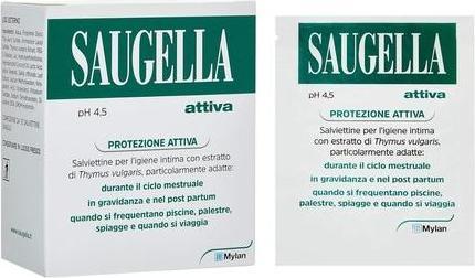 Saugella Aktivierte Tücher mit saurem pH-Reiniger (4,5) mit Thymian für schützende Wirkung (Intimtücher)