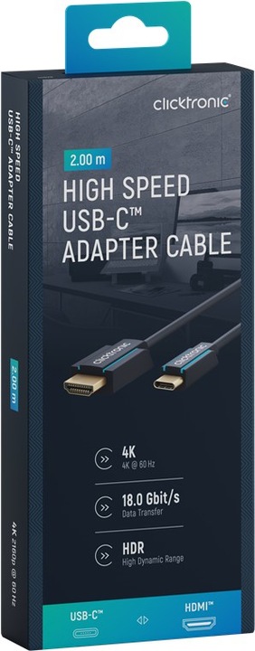 Produktbild clicktronic USB-C to HDMI Cable. M/M. Blue. 2.0m (2 m, HDMI)