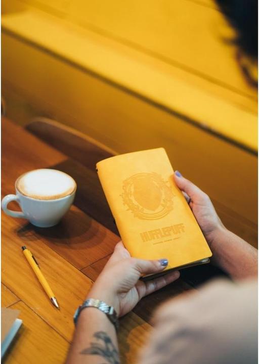 Actual product image - Hufflepuff leather travel notebook 12x19.6 cm (yellow) (Lined, Hardcover)