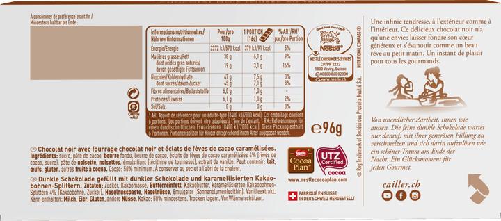 Nährwerte und Zutaten Cailler Tafelschokolade Dunkel mit Truffon (96 g)