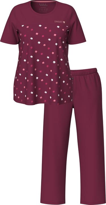 Image du produit Ulla Popken Pyjama 2 pièces, pantalon + haut à fleurs avec broderie, décolleté rond et manches courtes (42, 44)