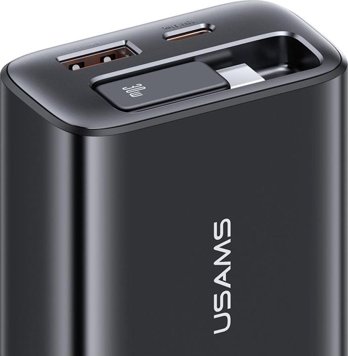 Image du produit Usams CC296 30W Fast Charger With Retractable Type-C Cable (EU) - Xiang Series White (30 W, 2 ports)