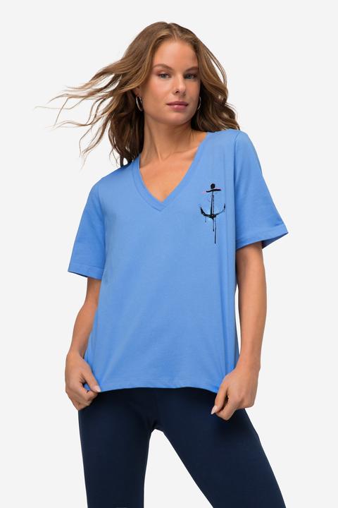 Produktbild Laurasøn T-Shirt, A-Line, seitliches Karo, V-Ausschnitt, Halbarm (L)