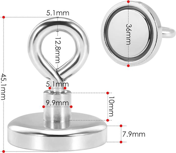 Actual product image Swissdetector Eye magnets - Super powerful - Ø 36 MM - Force 45 kg (X 1) (1 x)
