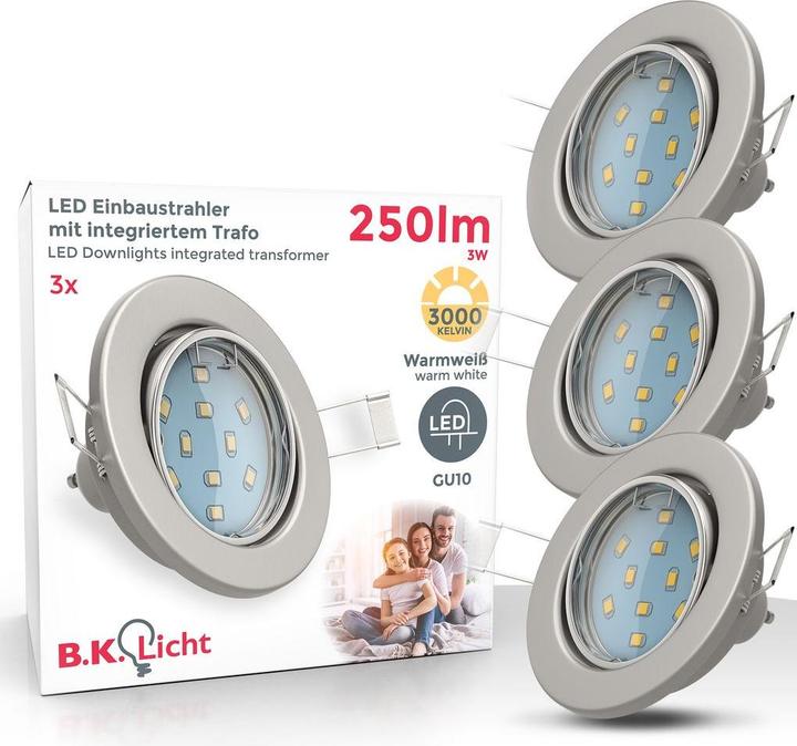 Immagine prodotto B.K.Licht Set di luci da incasso a LED, nichel opaco, 6xLED/GU10/2,9W (260 lm, GU10)