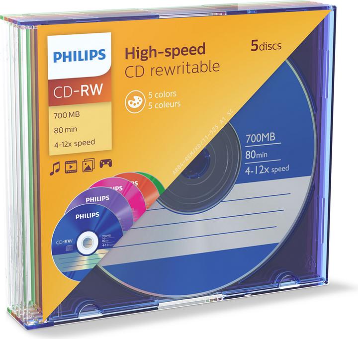 Actual product image Philips 1x5 CD-RW 80Min 700MB 4-12x SL Colour (5x)