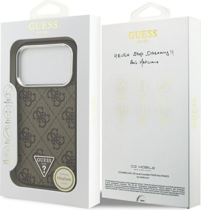 Produktbild Guess Case Magsafe 4G PU Leather Case With Triangle Logo And Silver Metal Camera Frame For iPhone 17 (Apple iPhone 17 Pro)