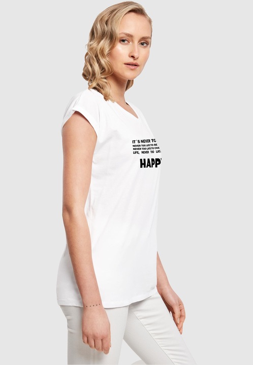 Produktbild Merchcode Ladies Never Too Late Extended Shoulder Tee - 111665 (4XL)