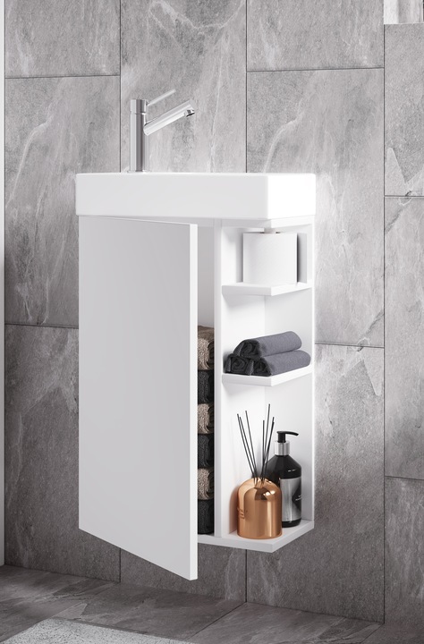 Produktbild VCM 2-tlg Badmöbel Set Gäste WC Gästebad Waschplatz Waschtisch klein schmal Lumia