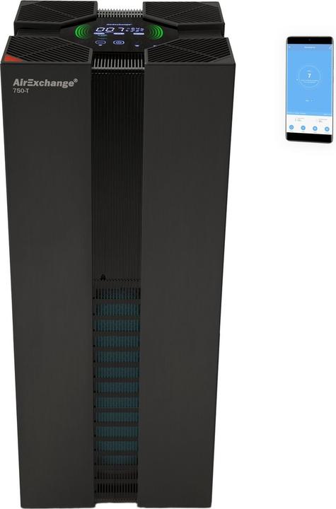 Produktbild AirExchange 750-T Zwart | Luchtreiniger 120m | HEPA H14 filter, Carbon, ionisator en UV-C lamp | Beschermt met > (120 m²)