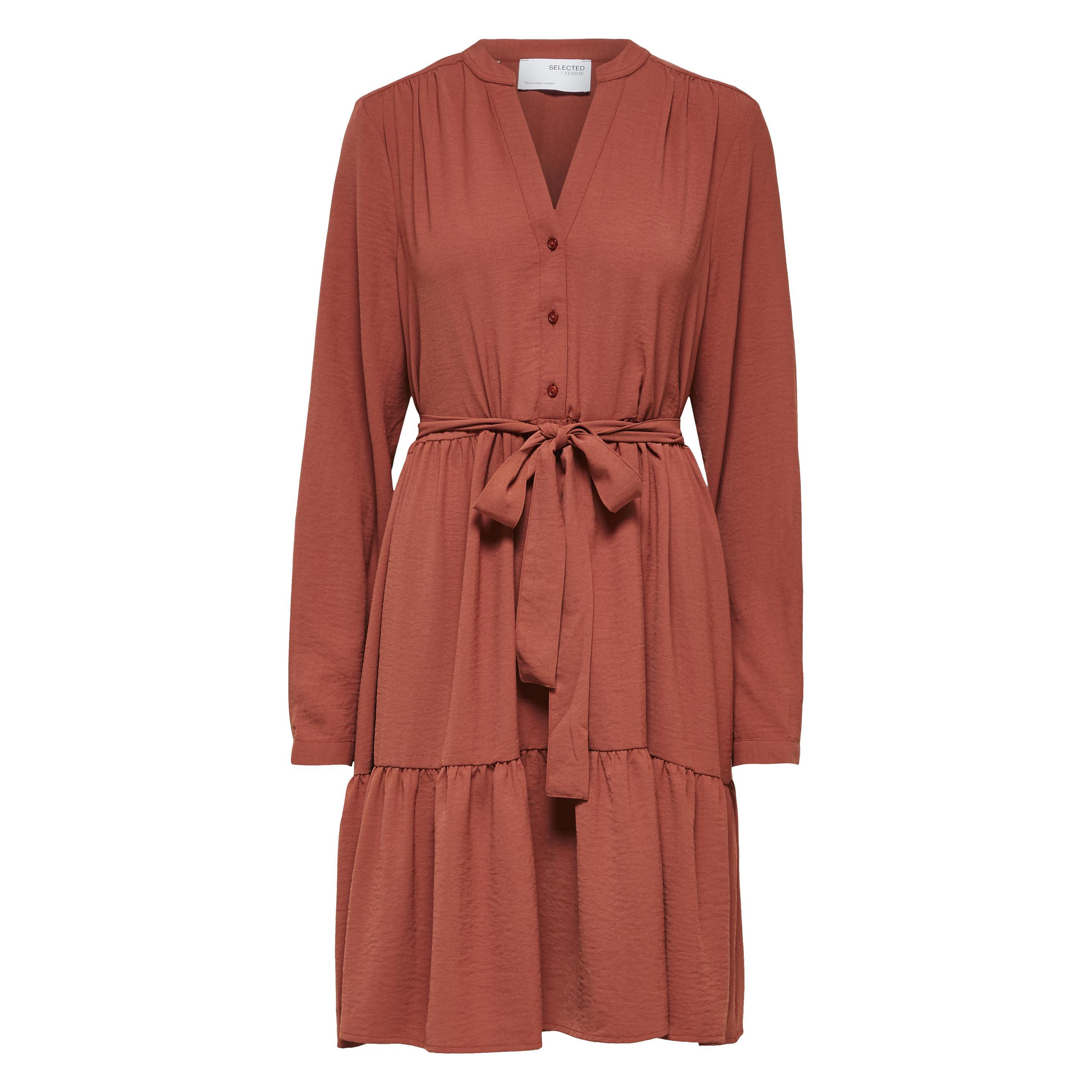 Selected, Damen, Kleider, Gürtel V-Ausschnitt Kleid, Rot, (44)
