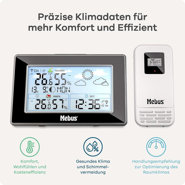 Image du produit Mebus Station météo avec capteur extérieur et horloge radio 40917