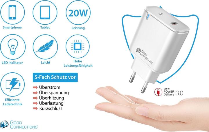 Productafbeelding Good Connections PCA-W003W Mobiele Apparatenoplader Wit (20 W, 2 ports)