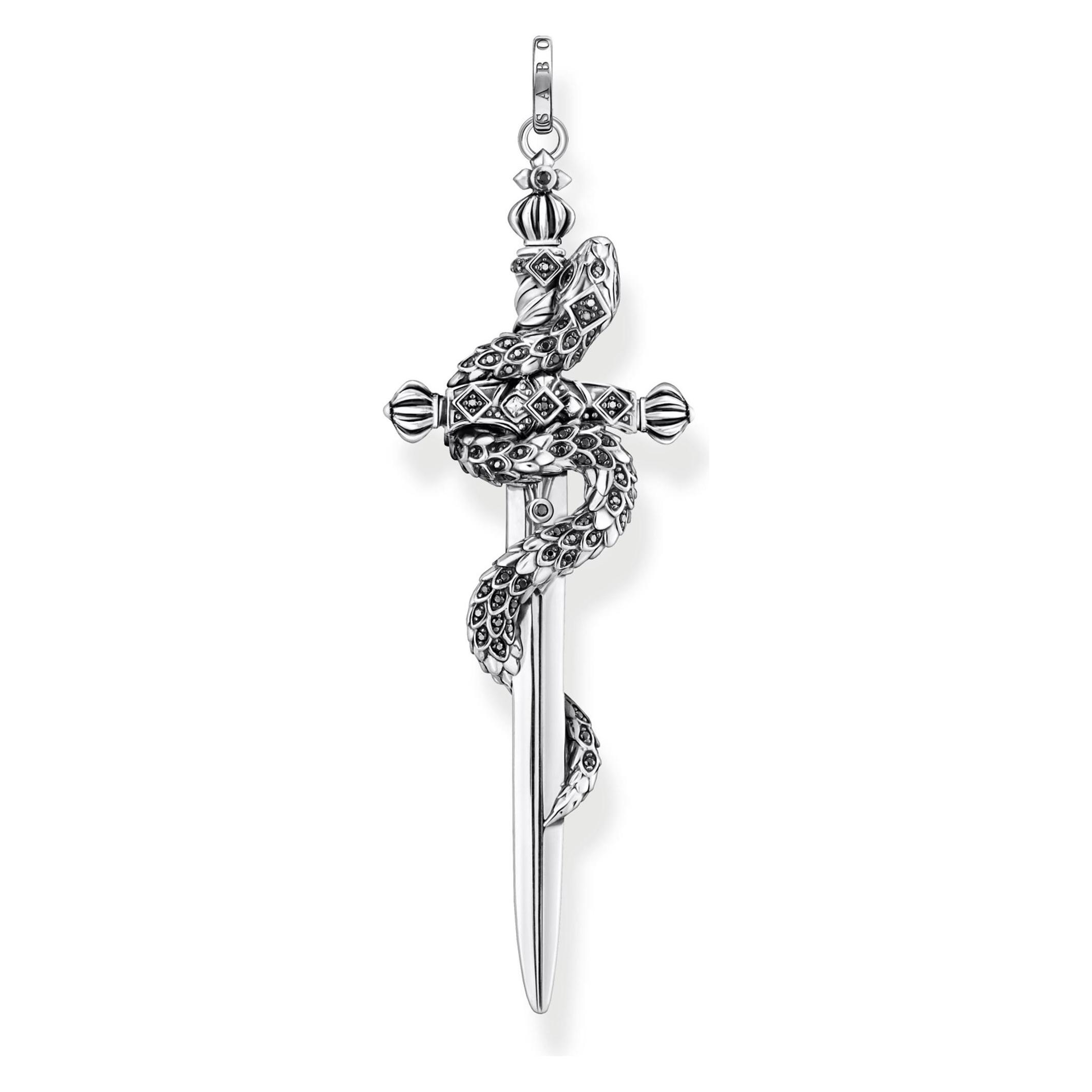 Thomas Sabo, Kettenanhänger, Anhänger Geschwärzt Schwert Mit Schlange, (925er Silber)