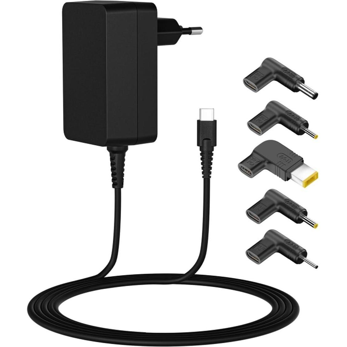 Leotec Cargador Notebook USB-C 45w 5 Puntas (45 W), Caricatore USB, Nero
