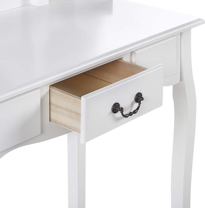 Produktbild Beliani Schminktisch mit ovalem Spiegel Hocker 1 Schublade weiss SOLEIL (39 x 30 x 47 cm)