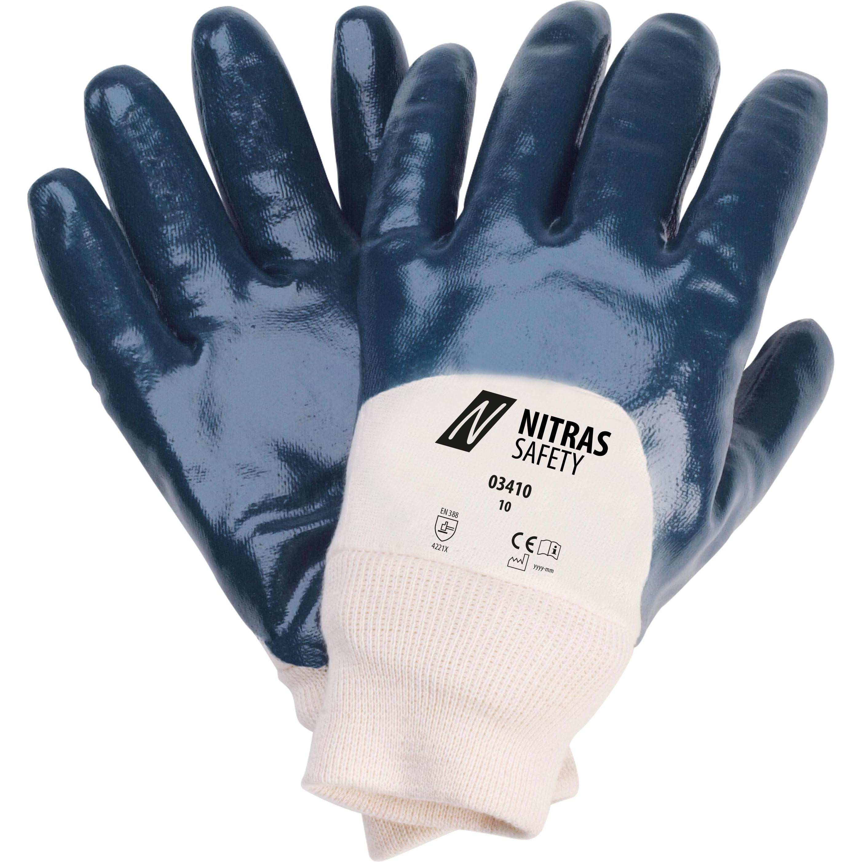 Nitras, Schutzhandschuhe, Nitrilhandschuhe, Baumwoll-Jersey, naturfarben, Nitril-Beschichtung, blau (Farbcode: 2216), 3 ...