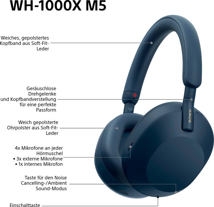 Produktbild Sony WH-1000XM5 (NC, 30 h, Kabellos, Kabelgebunden)