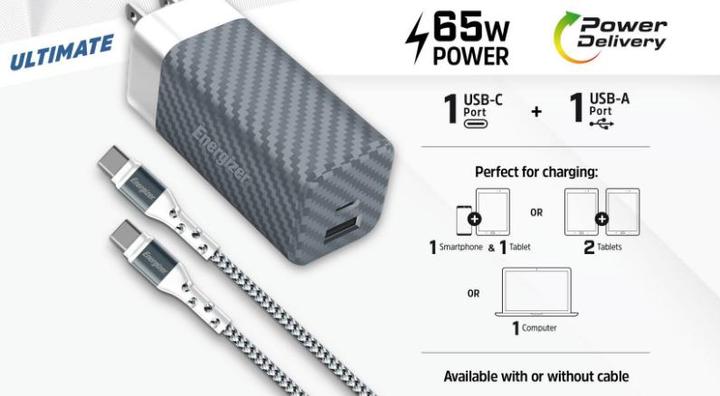 Produktbild Energizer Power-Delivery Ladegerät – 65 W – EU/UK/US inkl. USB-C zu USB-C Kabel (65 W)