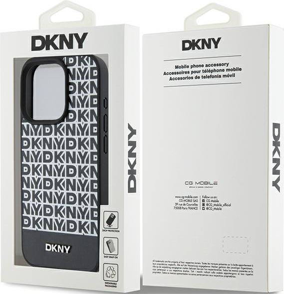 Actual product image DKNY PU Leather Repeat Pattern Bottom Stripe Case for iPhone 15 Pro Black (Apple iPhone 15 Pro)