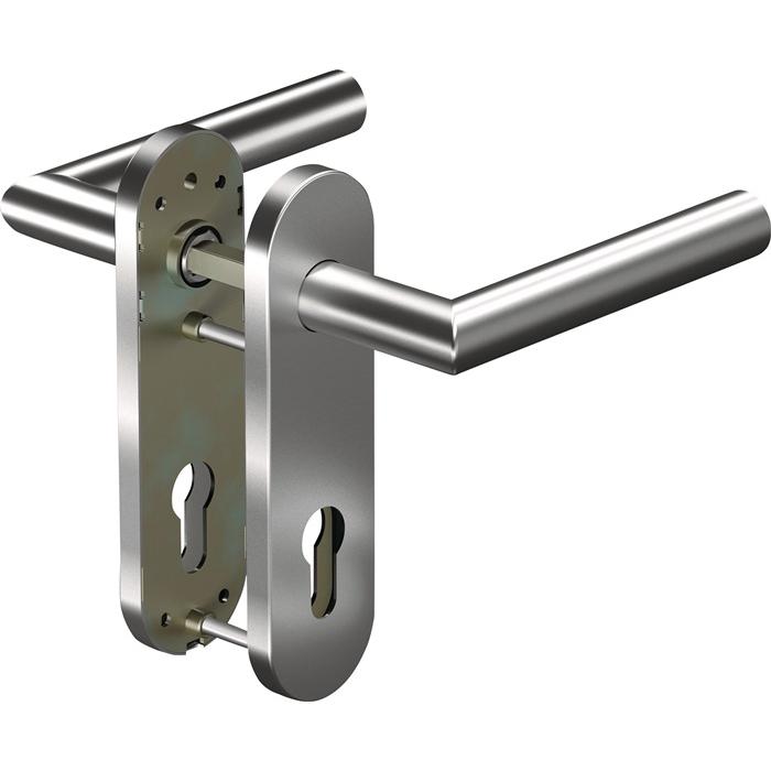 Ogro, Türgriff + Fenstergriff, Feuerschutzgarnitur 8906/7051K Edelstahl ER D/D für Türstärke 38 - 63 mm PZ abgerundet DI...