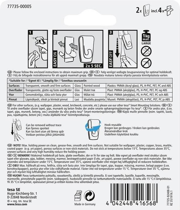 Immagine prodotto tesa Ganci adesivi Deco t/superfici solide 1kg 2pz/confezione - (2 pz.)