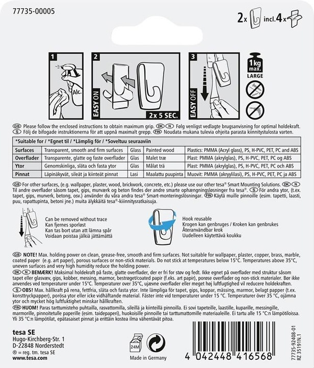 Actual product image tesa Adhesive hooks Deco t/solid surfaces 1kg 2pcs/pack - (2 pcs.)