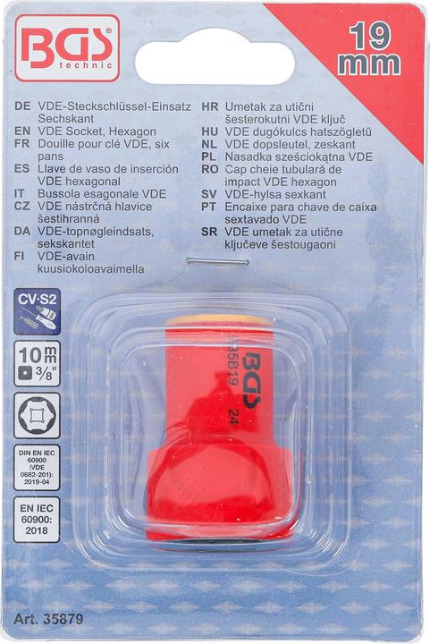 Immagine prodotto BGS VDE-Steckschlüssel-Einsatz Sechskant | Antrieb Innenvierkant 10 mm (3/8") | SW 19 mm (19 mm)