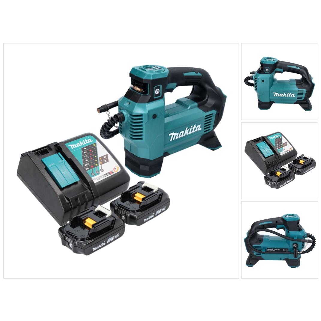 Makita, Kompressor, DMP 181 RA Akku Kompressor 18 V 11,1 bar + 2x Akku 2,0 Ah + Ladegerät (11.10 Bar)
