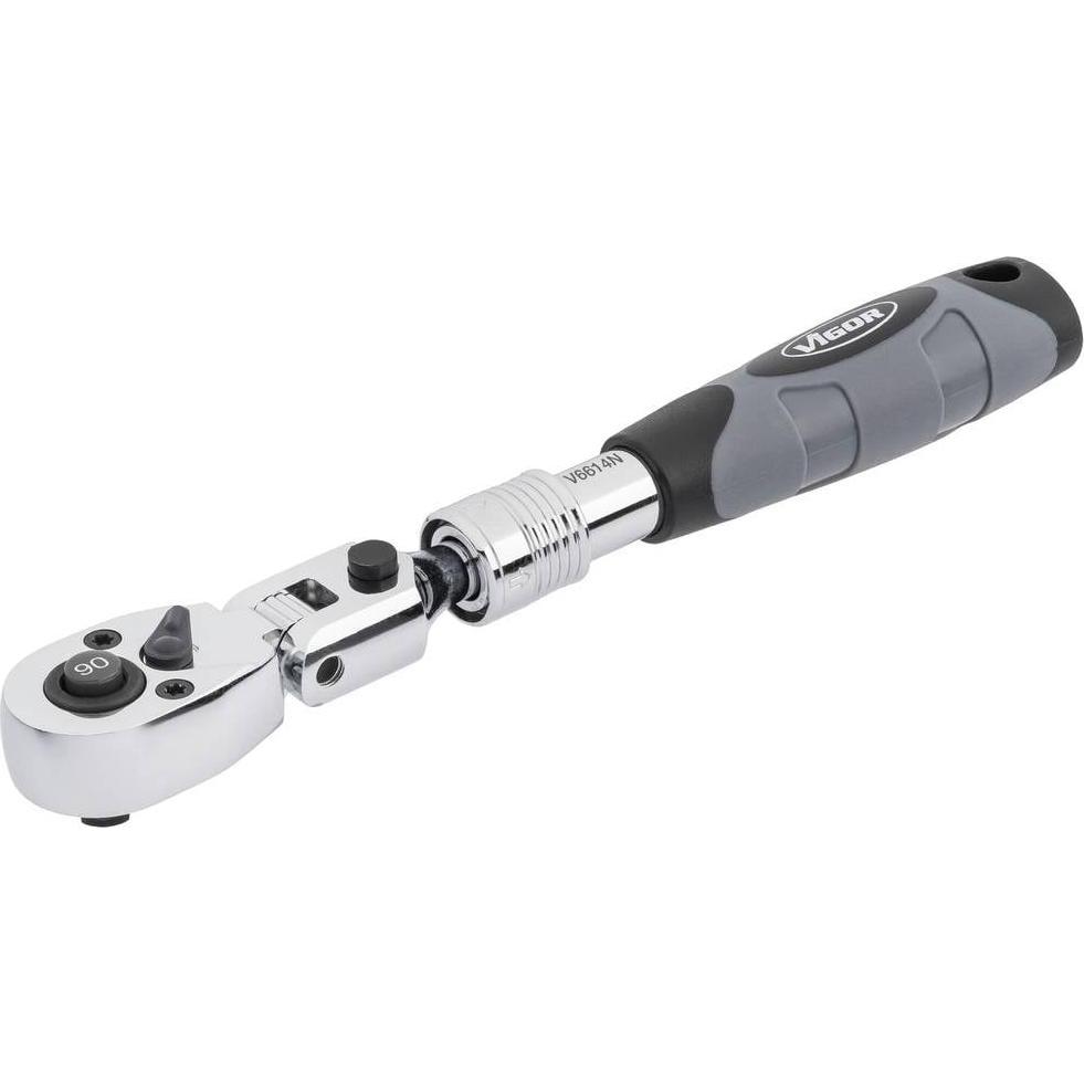Vigor, Chiave a cricchetto, Telescopic reversible ratchet with hinge joint ∙ V6614N ∙ Attacco quadro, massiccio, 6,3 mm (… (1/4")
