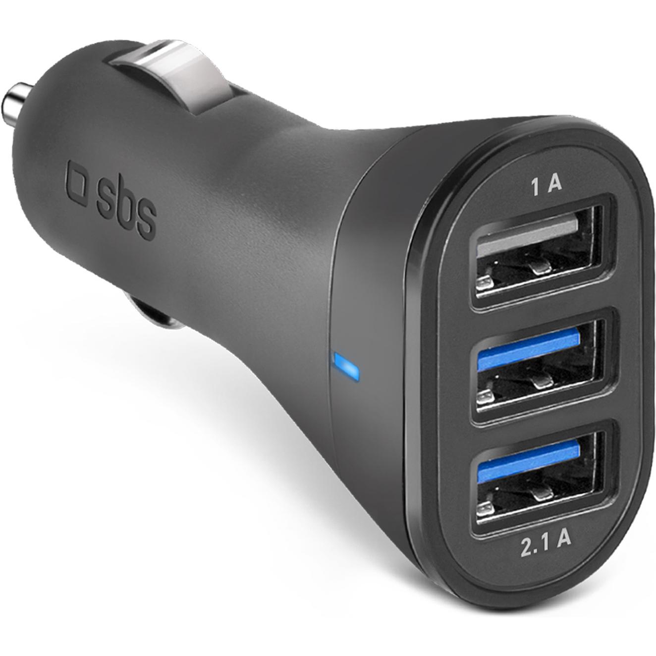 SBS Auto-Ladegerät mit drei USB-Ausgängen, Auto Adapter, Schwarz