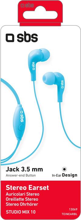 Produktbild SBS Kopfhörer mit Kabel, Stereo In-Ear Studio Mix 10, 3,5 mm Klinkenstecker mit Mikrofon und Taste zur G (Kabelgebunden)