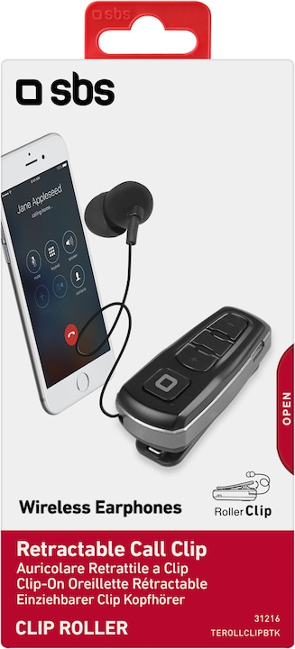 Image du produit SBS Ecouteurs intra-auriculaires avec clip à roulette (7 h, Sans fil)