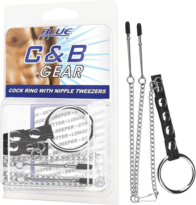 Blue Line C&B GEAR Cock Ring Met Tepelpincet