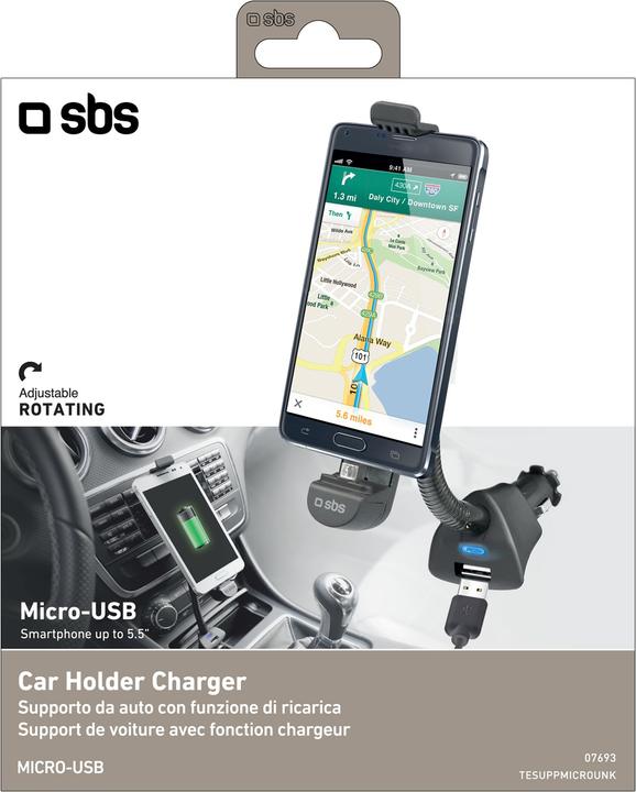 Image du produit SBS Support voiture avec connecteur micro-USB et port USB pour smartphones jusqu'à 5,5Inc