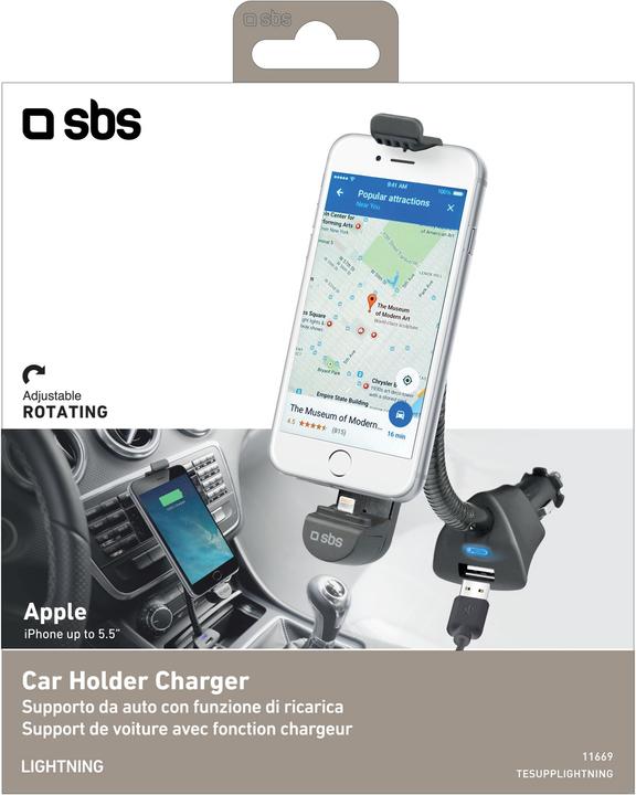 Produktbild SBS Autohalterung mit Blitzlicht-Anschluss und USB-Port für iPhone bis 5,5Inc