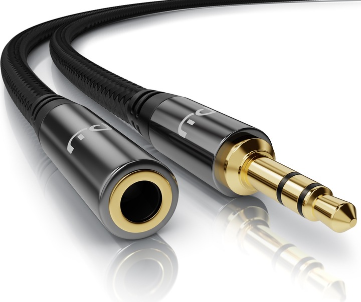 Primewire AUX Klinkenkabel Verlängerung, Audio Verbindungskabel, Kupplung Nylonmantel, Klinke auf 3,5mm Buchse (5 m)