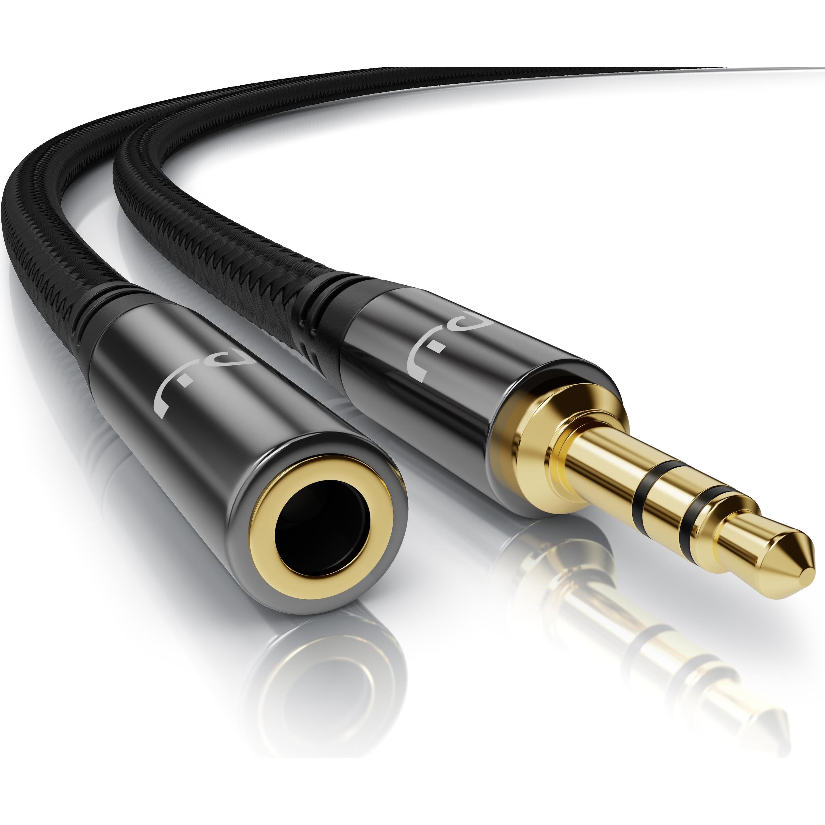 Primewire AUX Klinkenkabel Verlängerung, Audio Verbindungskabel, Kupplung Nylonmantel, Klinke auf 3,5mm Buchse (5 m), Au...